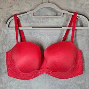 Victoria Secret 38DD Red Push-Up Bra Lace Convertible Straps Sexy strapless lace
